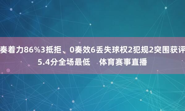 奏着力86%3抵拒、0奏效6丢失球权2犯规2突围获评5.4分全场最低    体育赛事直播