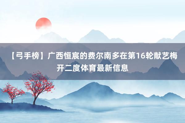 【弓手榜】广西恒宸的费尔南多在第16轮献艺梅开二度体育最新信息